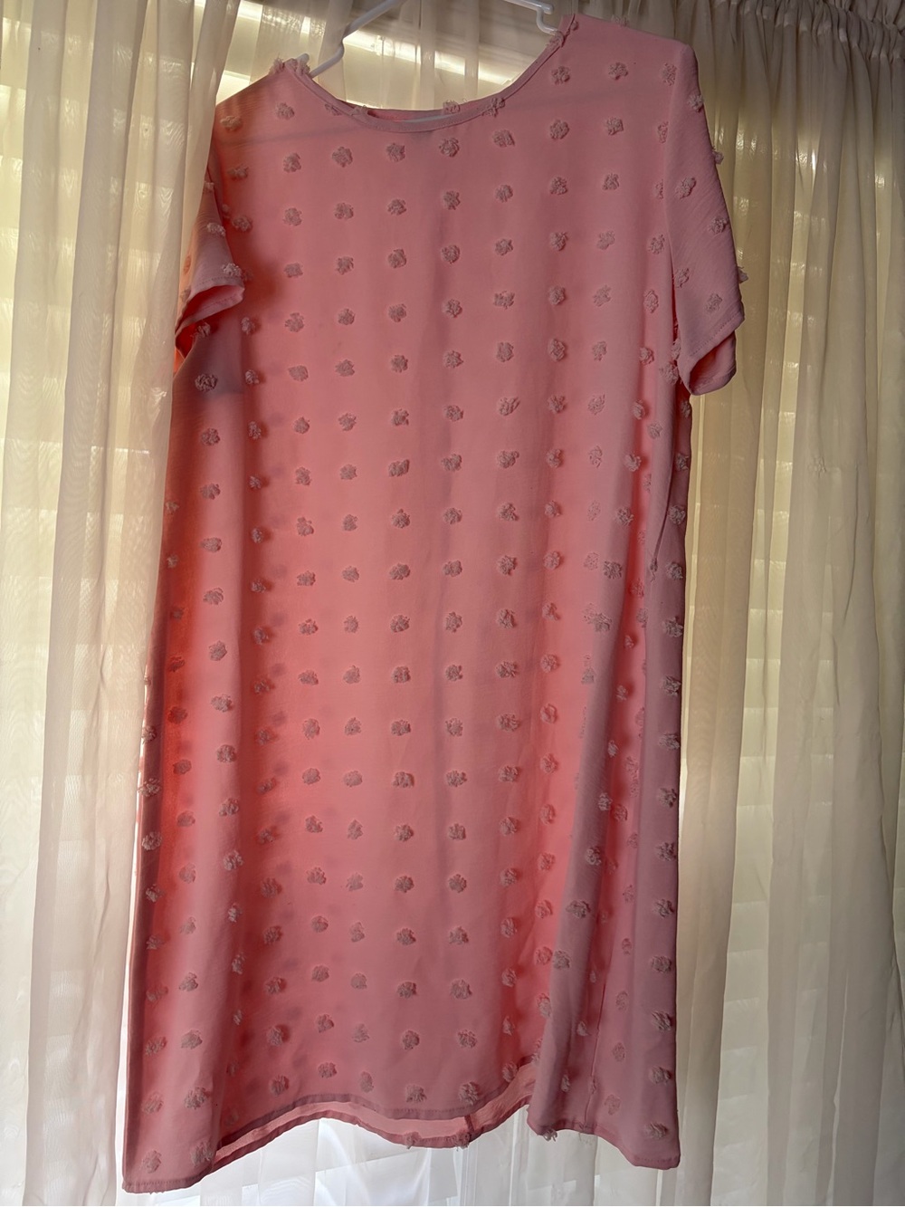 SHEIN Pink Textured Dot Midi Shift Dress
